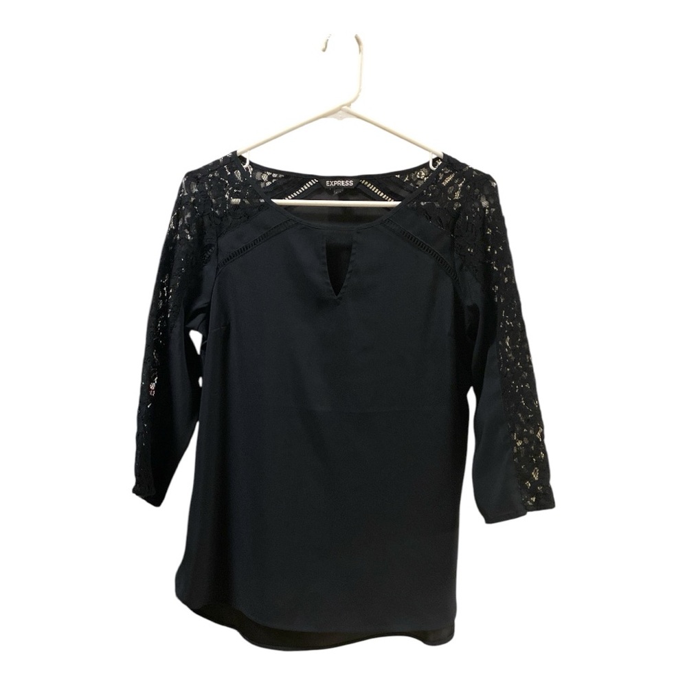 Express Black Lace Sleeve Women's Top Size Small Dressy Blouse